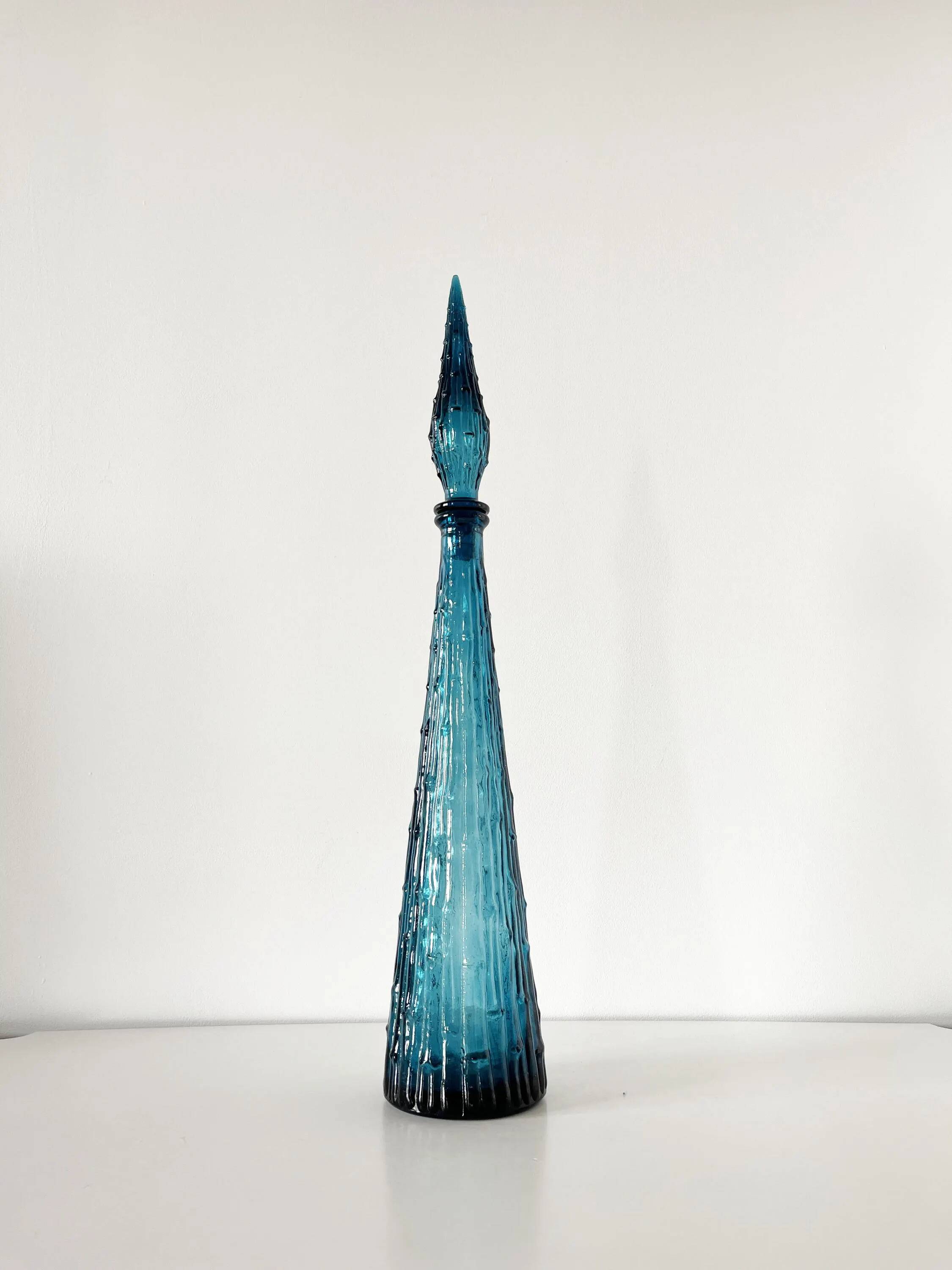 Carafe italienne Empoli en verre bleu, 1960