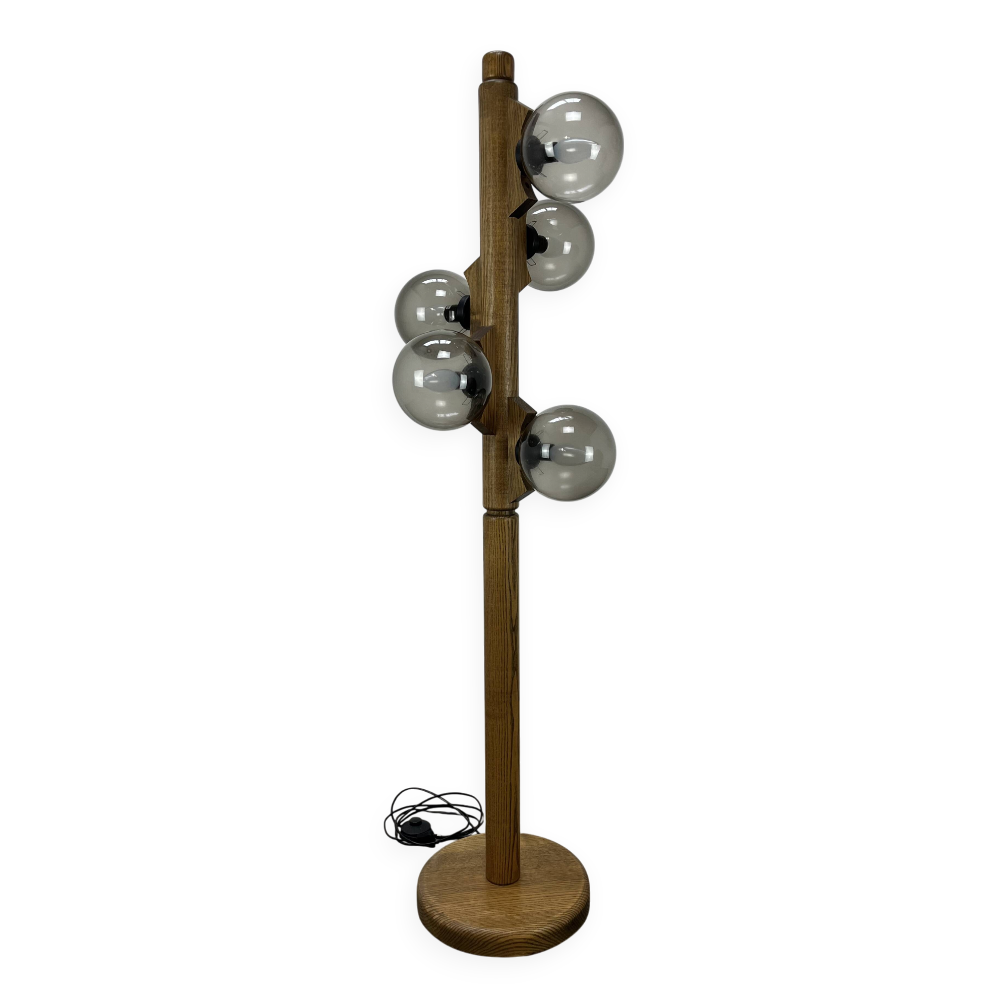 Temde Leuchten brutalist floor lamp, wood, 1970s
