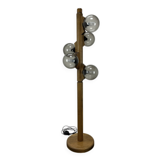 Lampadaire brutaliste Temde Leuchten, bois, années 70