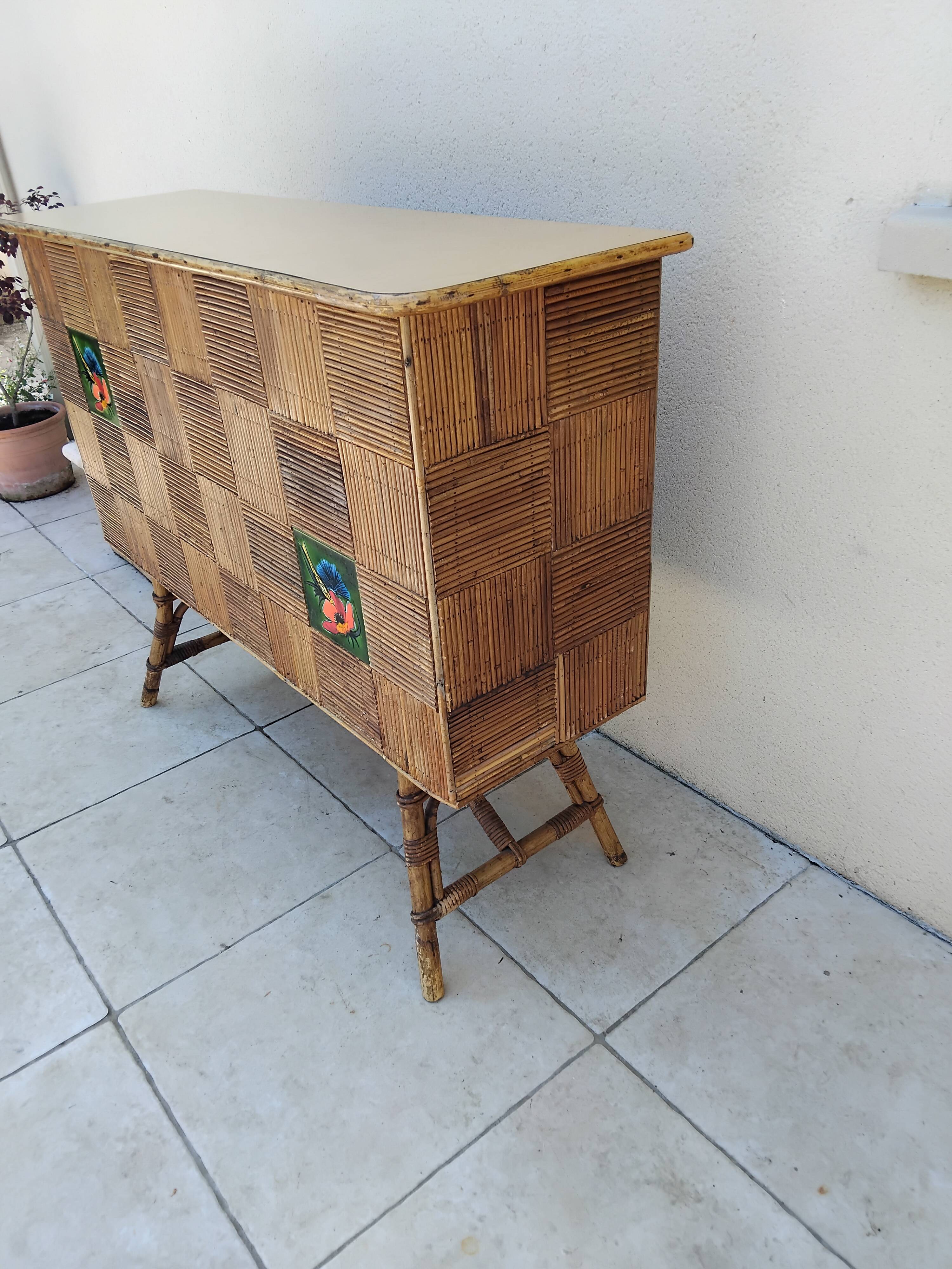 Audoux Minet vintage rattan bar from the 50s