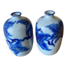 Paire vases Camille Tharaud - Porcelaine Limoges - Décor nymphéas - Haut. 16 cm