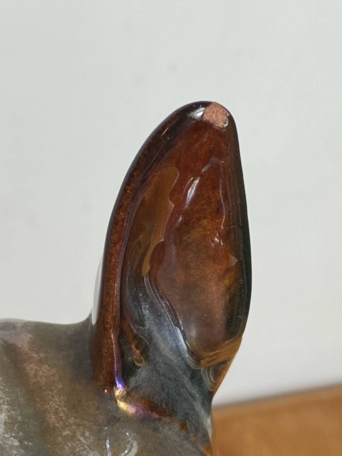 Iridescent ceramic wolf dog, Hubert Béquet