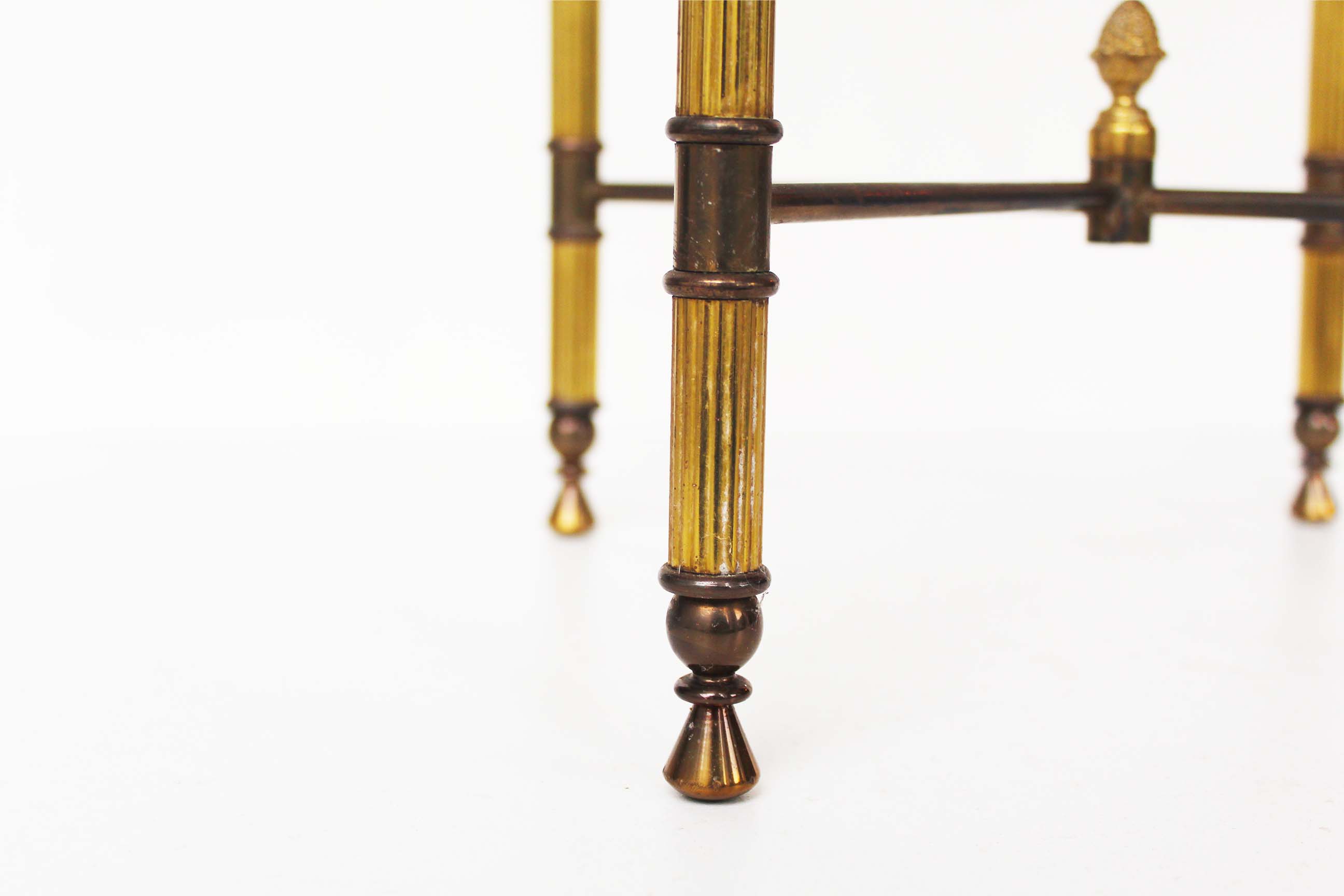 Vintage French round brass and glass side table