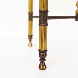 Vintage French round brass and glass side table