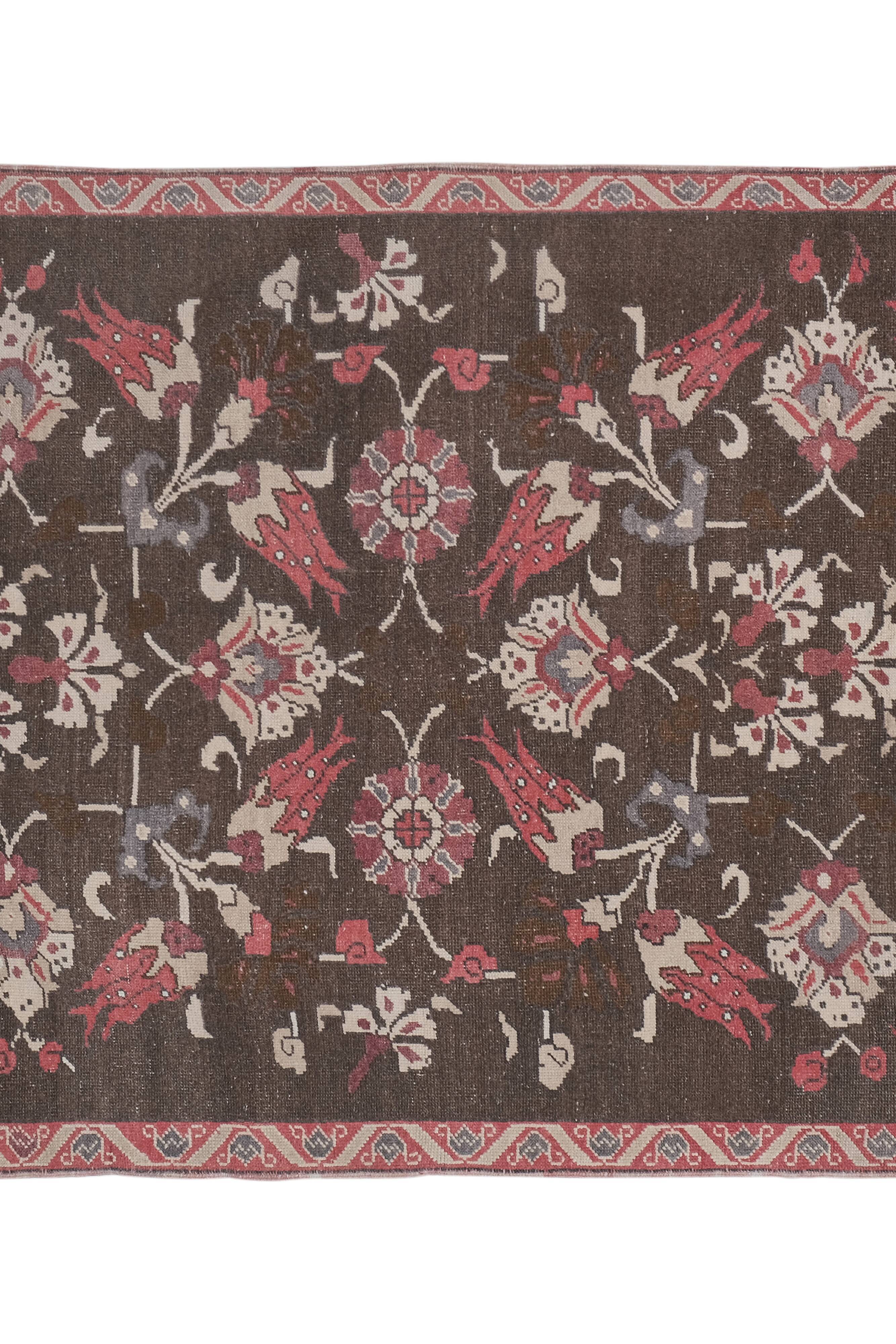 Southwest Wool Rug, Oriental Turkey Oushak Rug with Floral Pattern 4'11" X 8'5"