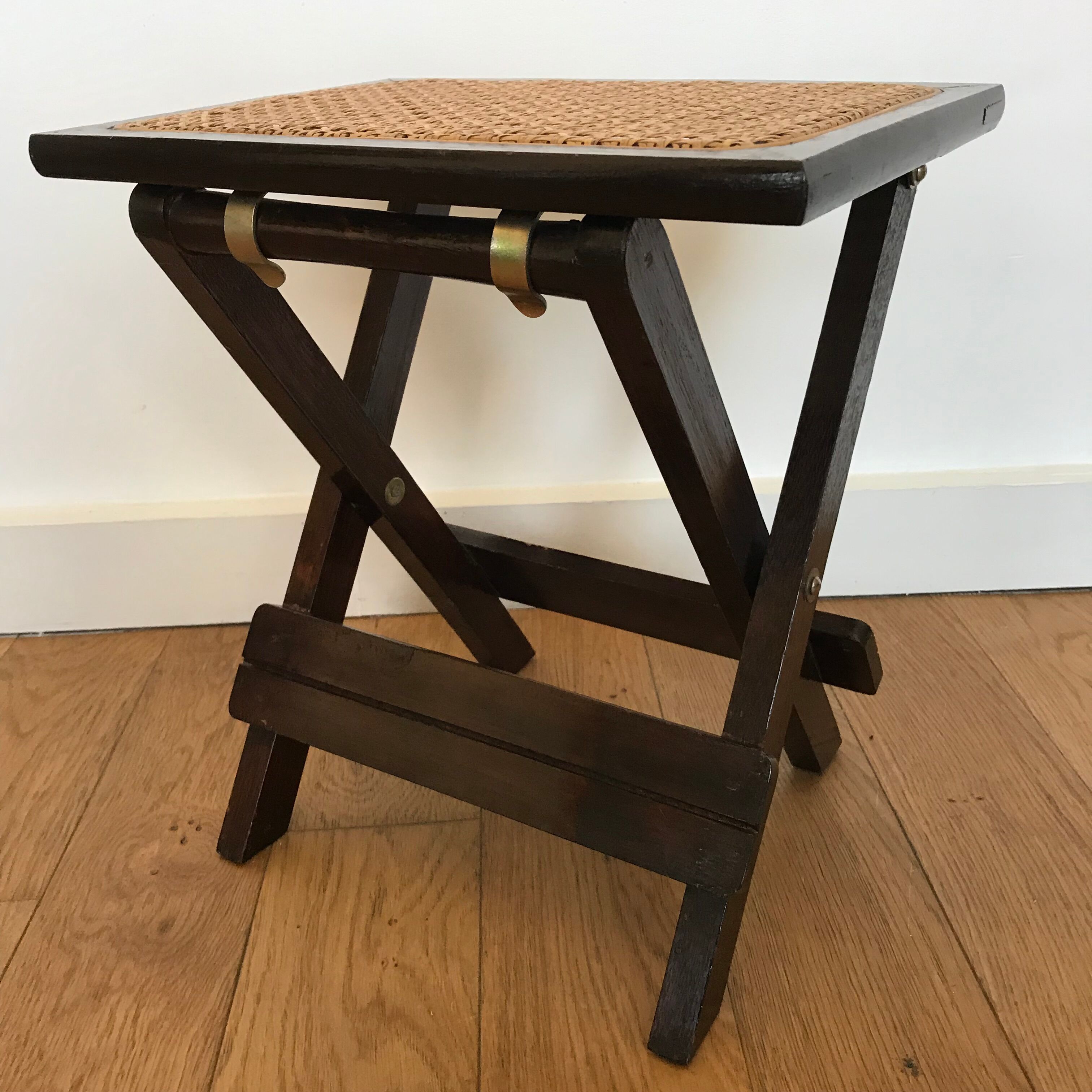Wood and caning folding stool