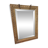 Small vintage mirror in gilded wood, bevelled glass with chain.