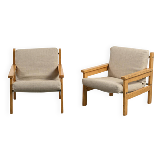 Pair of Scandinavian pine armchairs, circa 1970
