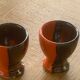 Set of two coquetiers and two caquelons in vintage 1950 two-tone ceramic
