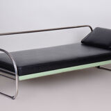 Restored black bauhaus sofa, robert slezak, high-quality leather, chrome-plated steel, 1930s
