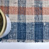 85x325 cm Runner Rug, Blue Terracota Hand made Rug, Made With Wool.