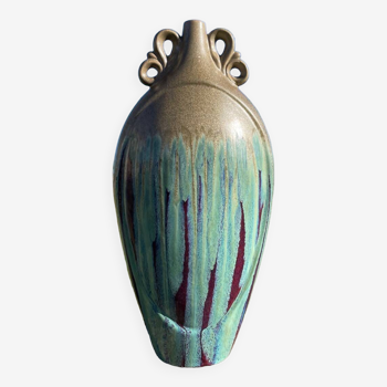 Large art nouveau vase in glazed ceramic