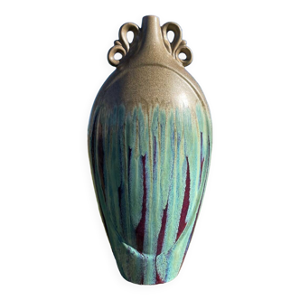 Grand vase art nouveau en céramique émaillée