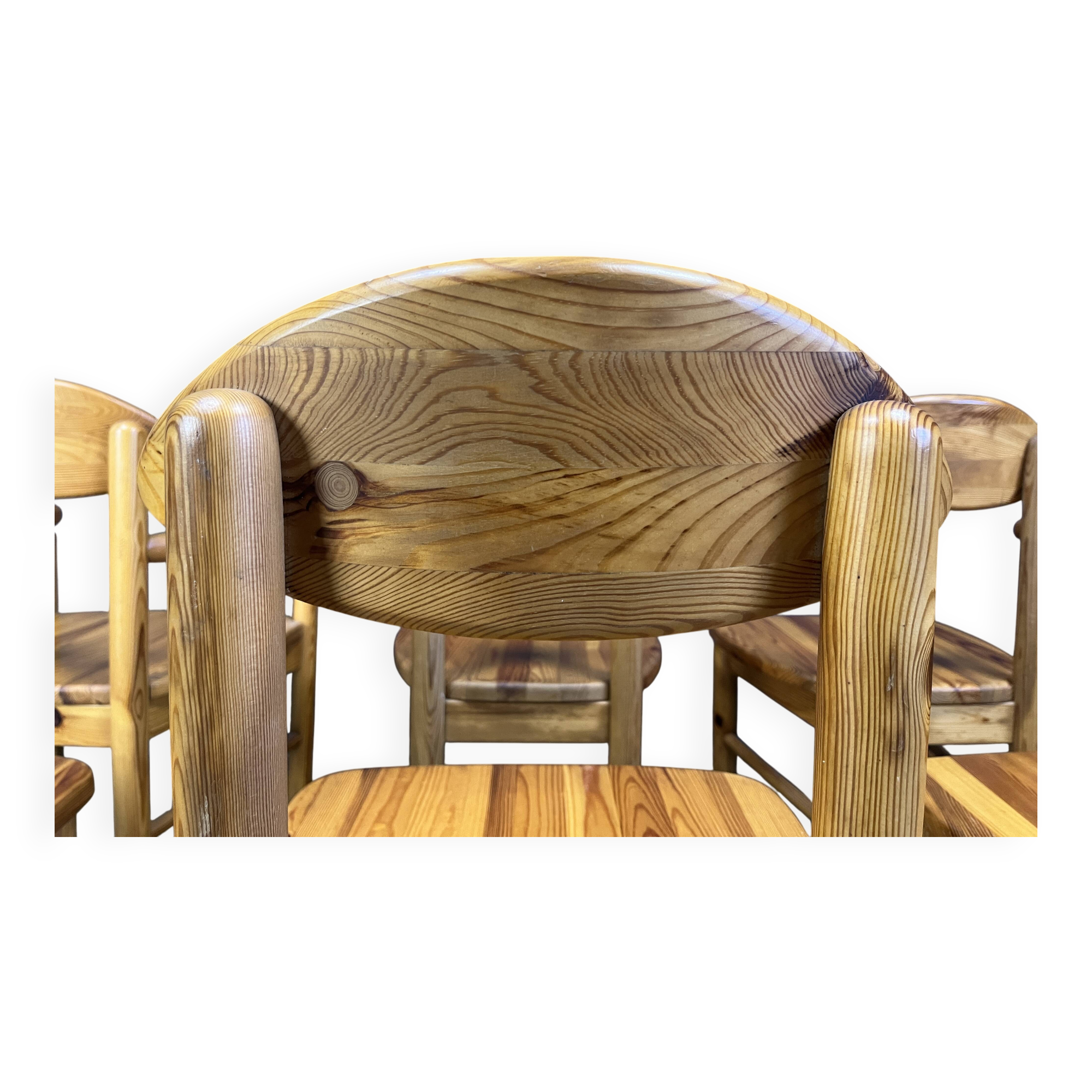 Vintage pine wood dining chairs - 1980s - set of 8