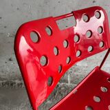 Red powder-coated steel Omstak chair by Rodney Kinsman for Bieffeplast — 1980 industrial design
