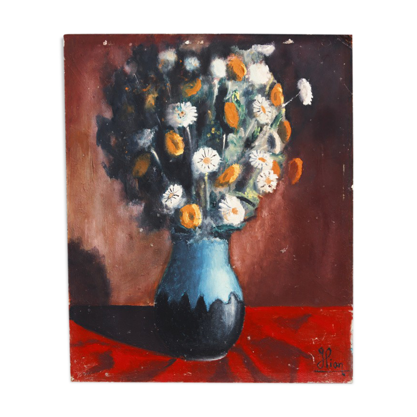 Oil on panel, bouquet of flowers, signed