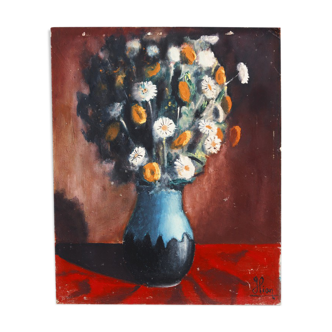 Oil on panel, bouquet of flowers, signed