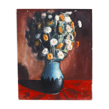 Oil on panel, bouquet of flowers, signed
