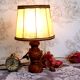 Small French Round Turned Wood Table Lamp With Hand Made Hide Skin Shade 4355