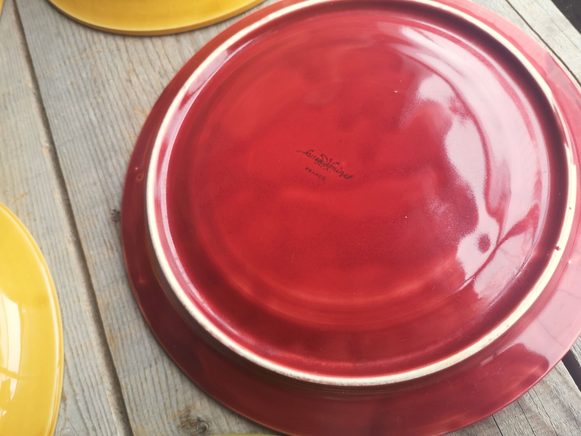 8 old ceramic fondue plates coloured Sarreguemines