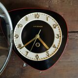 Vintage formica clock silent asymmetrical wall clock "Ajas Besançon black red"