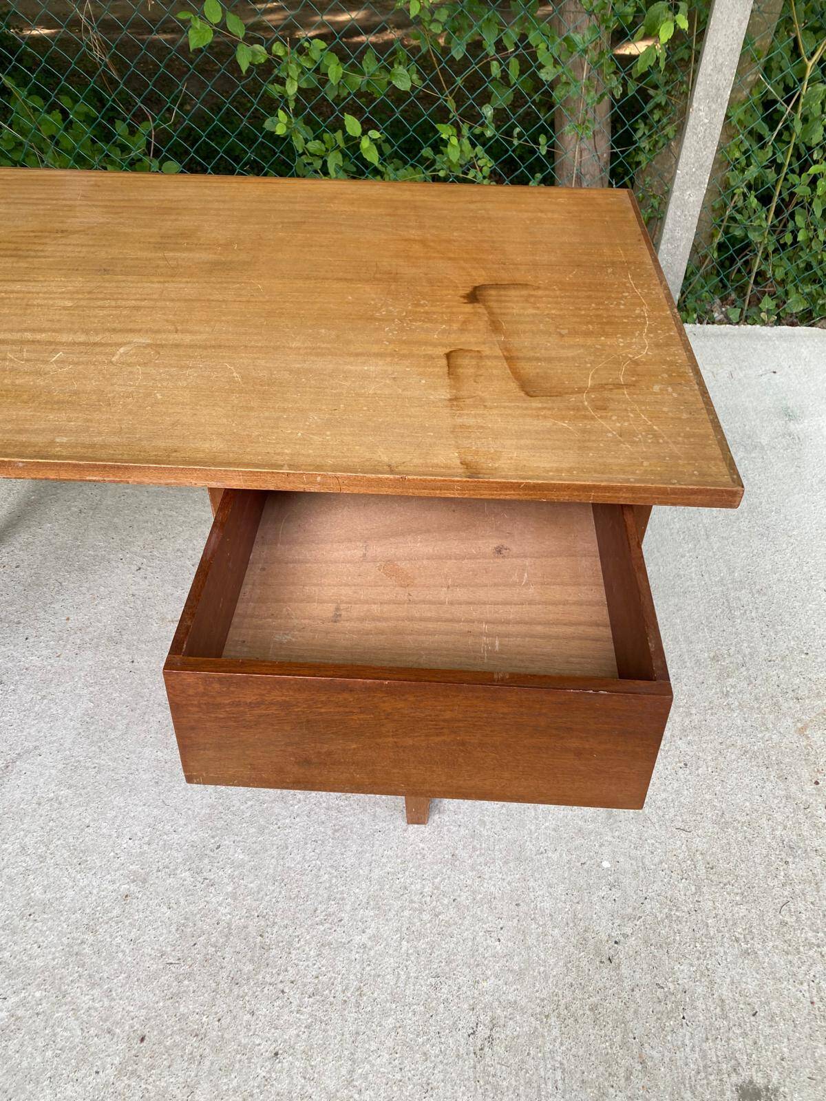 1940s Scandinavian wooden desk with 4 drawers and spindle legs