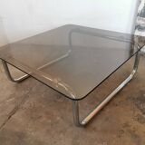 Chrome tubular metal and smoked glass coffee table