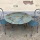 1 Table and 2 wrought iron garden chairs 1950 vintage
