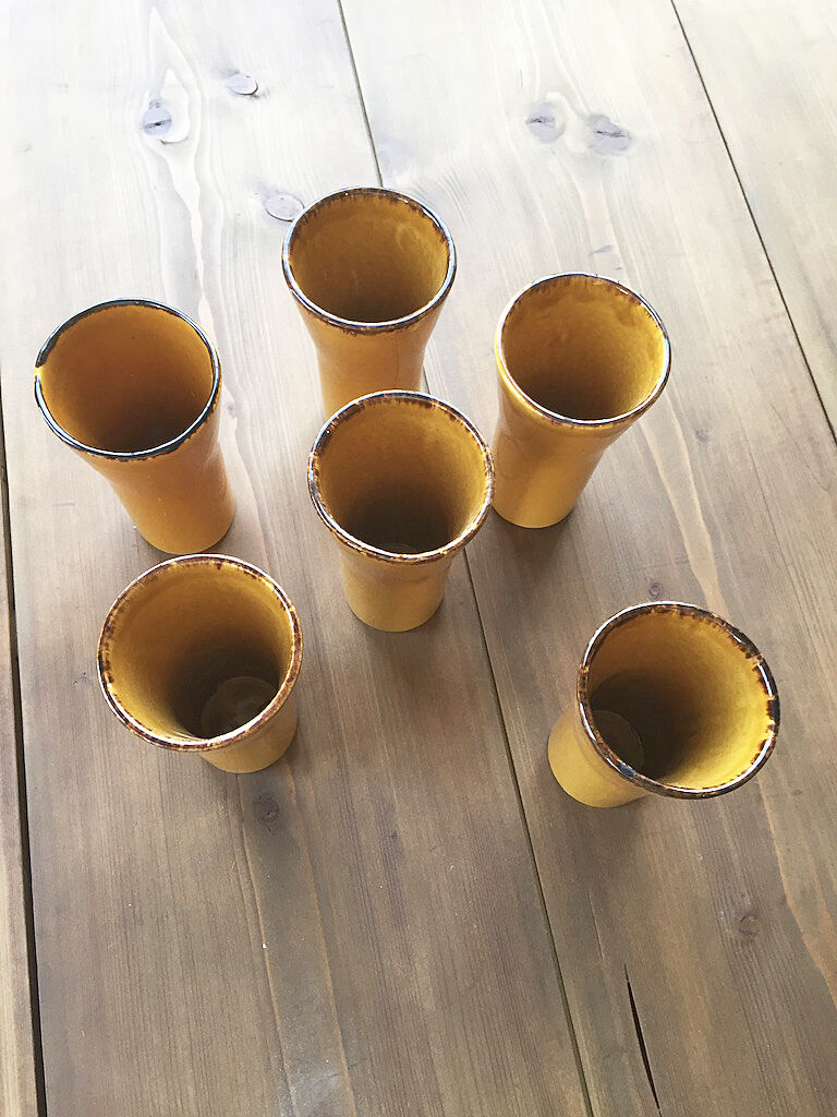 Service carafe et verres céramique jaune