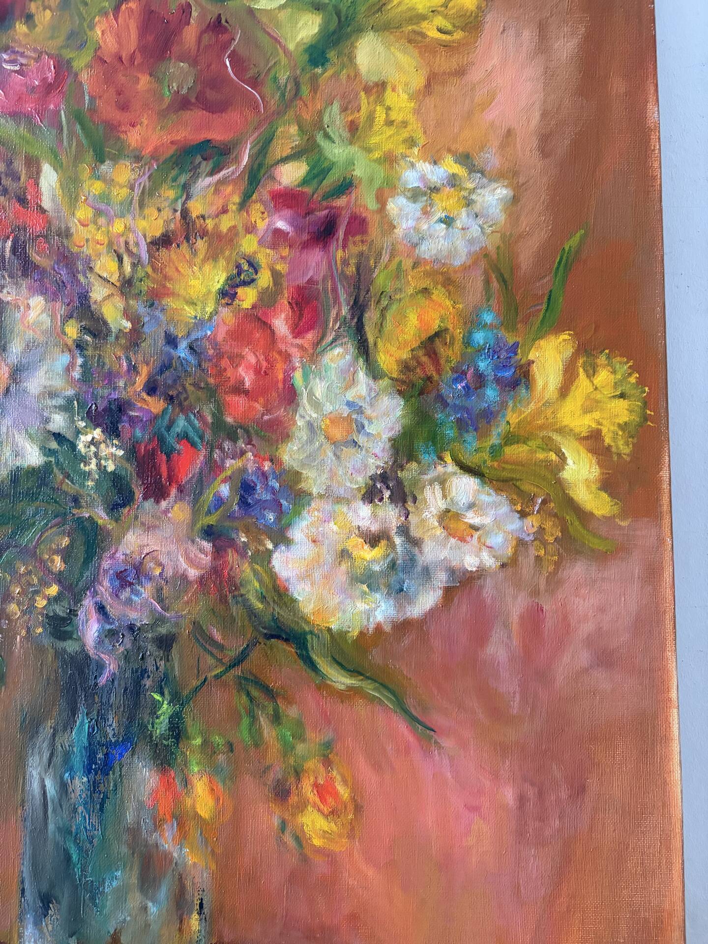 oil on canvas "Bouquet on orange background", signed