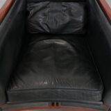 Black Art Deco cowhide leather and wooden design armchair with a high back