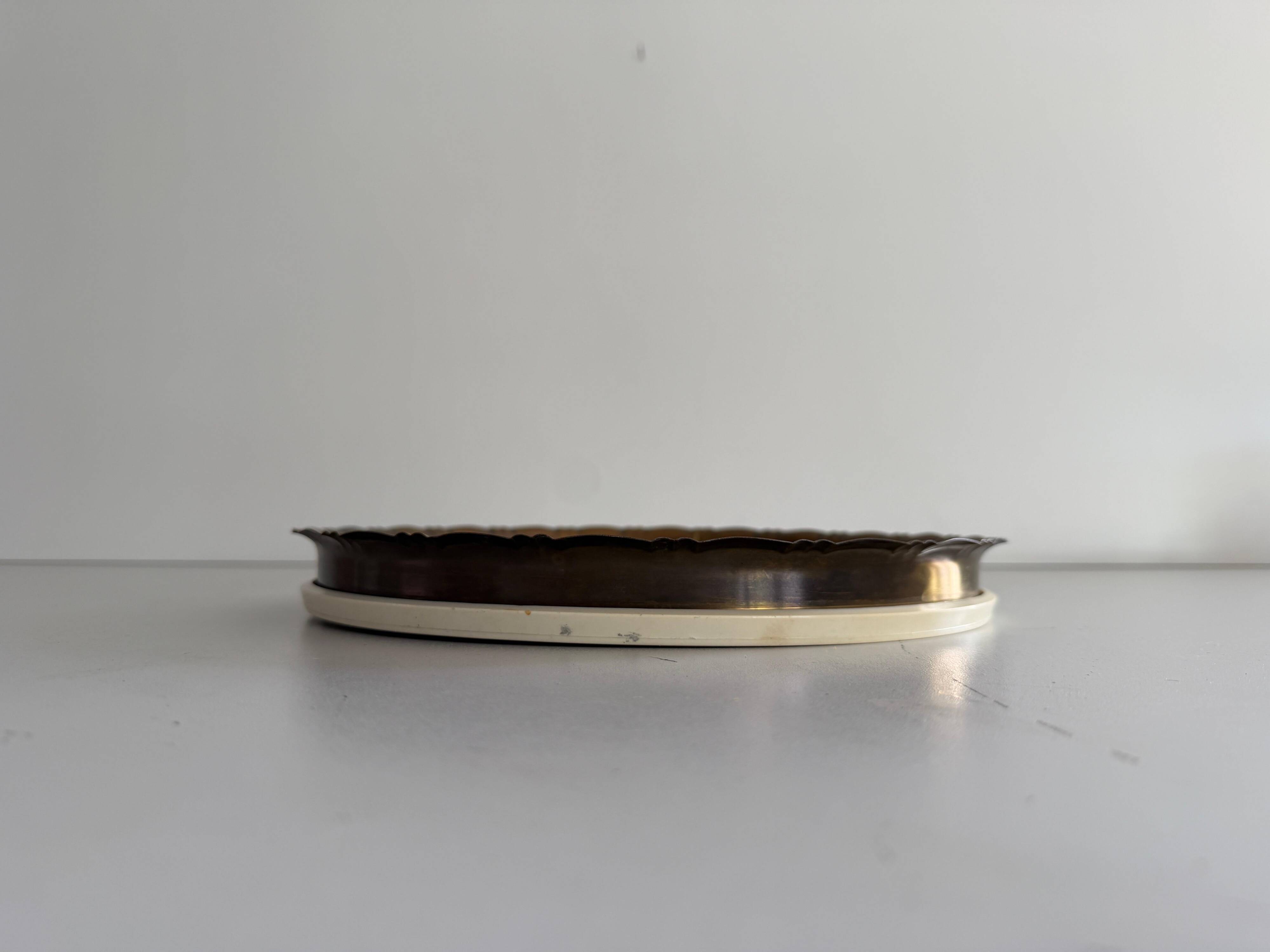Round wall mirror with brass frame and leather hanger, 1960, Germany