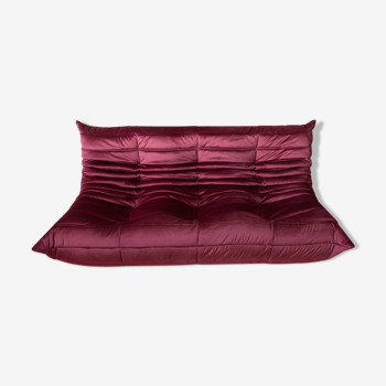 Sofa 3 places velvet bordeaux designed by Michel Ducaroy 1973