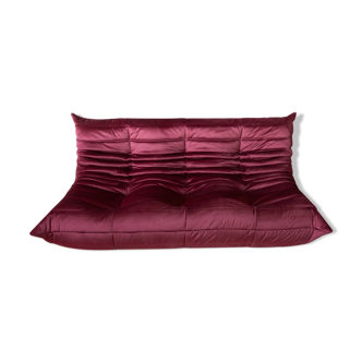 Sofa 3 places velvet bordeaux designed by Michel Ducaroy 1973