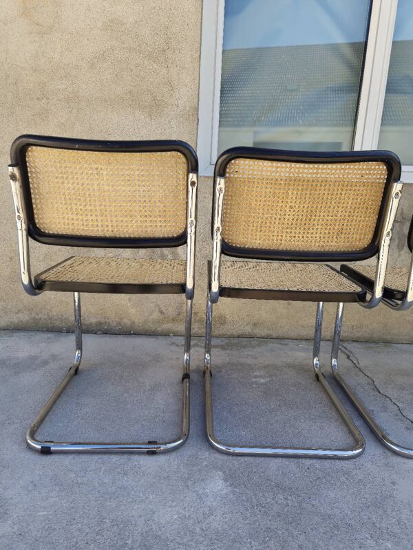 Serie de 4 chaises de Marcel Breuer modèle B32 en cannage