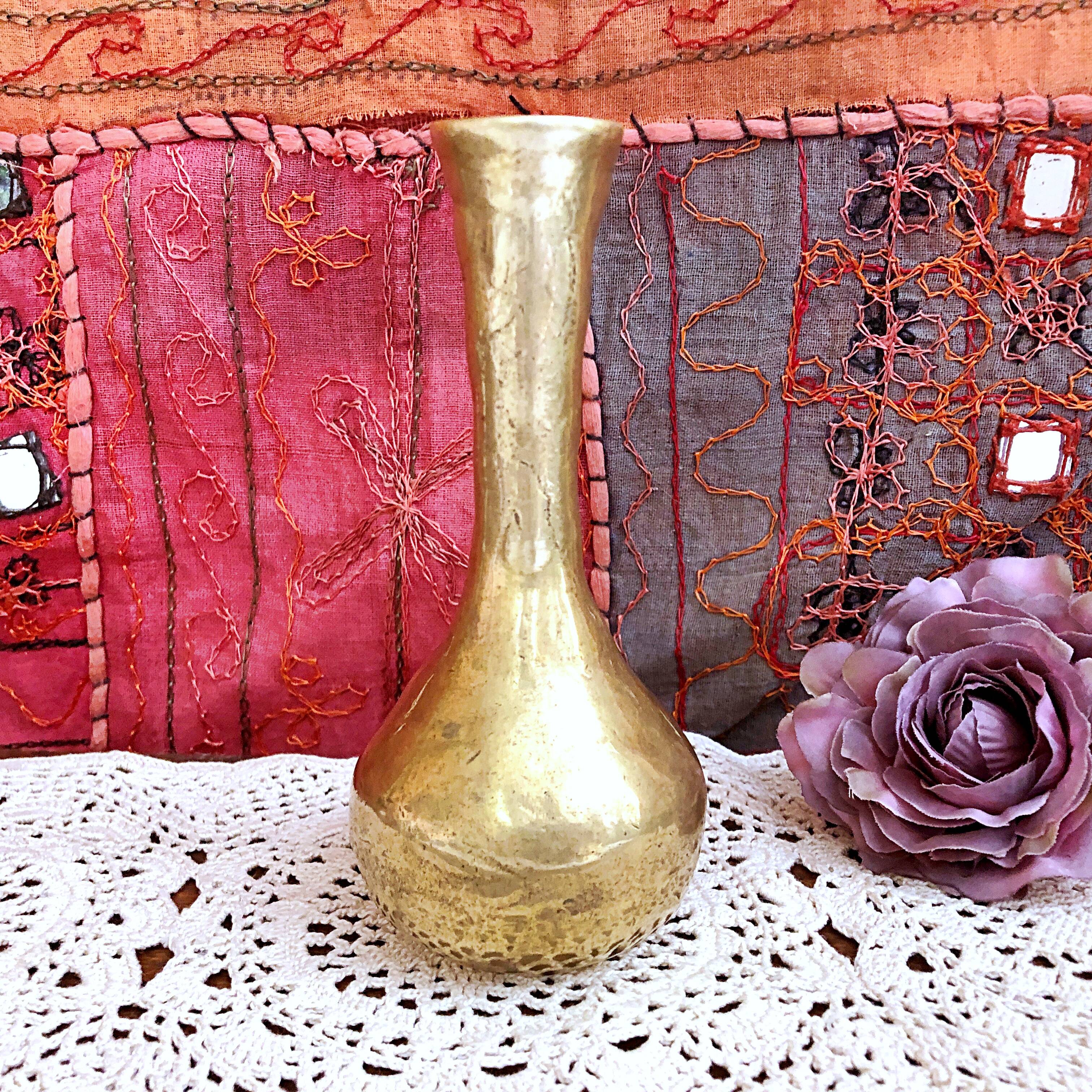 Vintage hammered solid gilded bronze soliflore vase