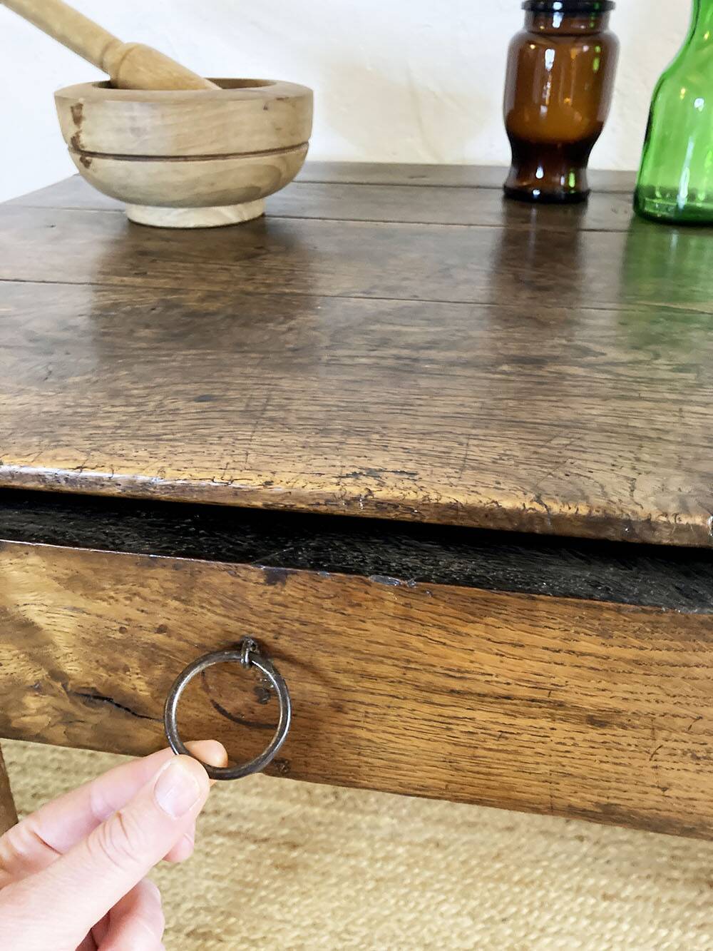 Square farmhouse table in solid oak