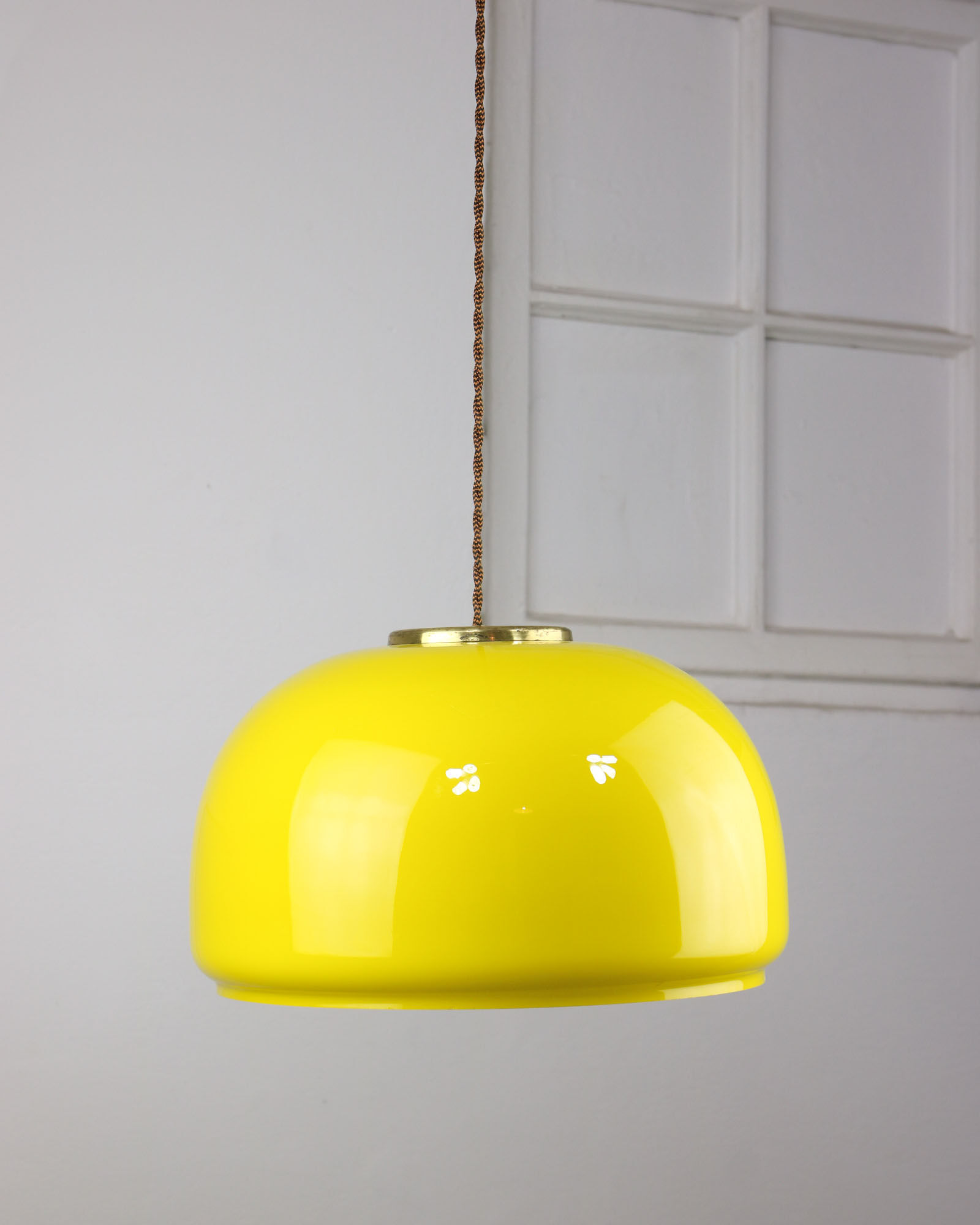 Mid-century Yellow Glass & Brass Pendant Lamp