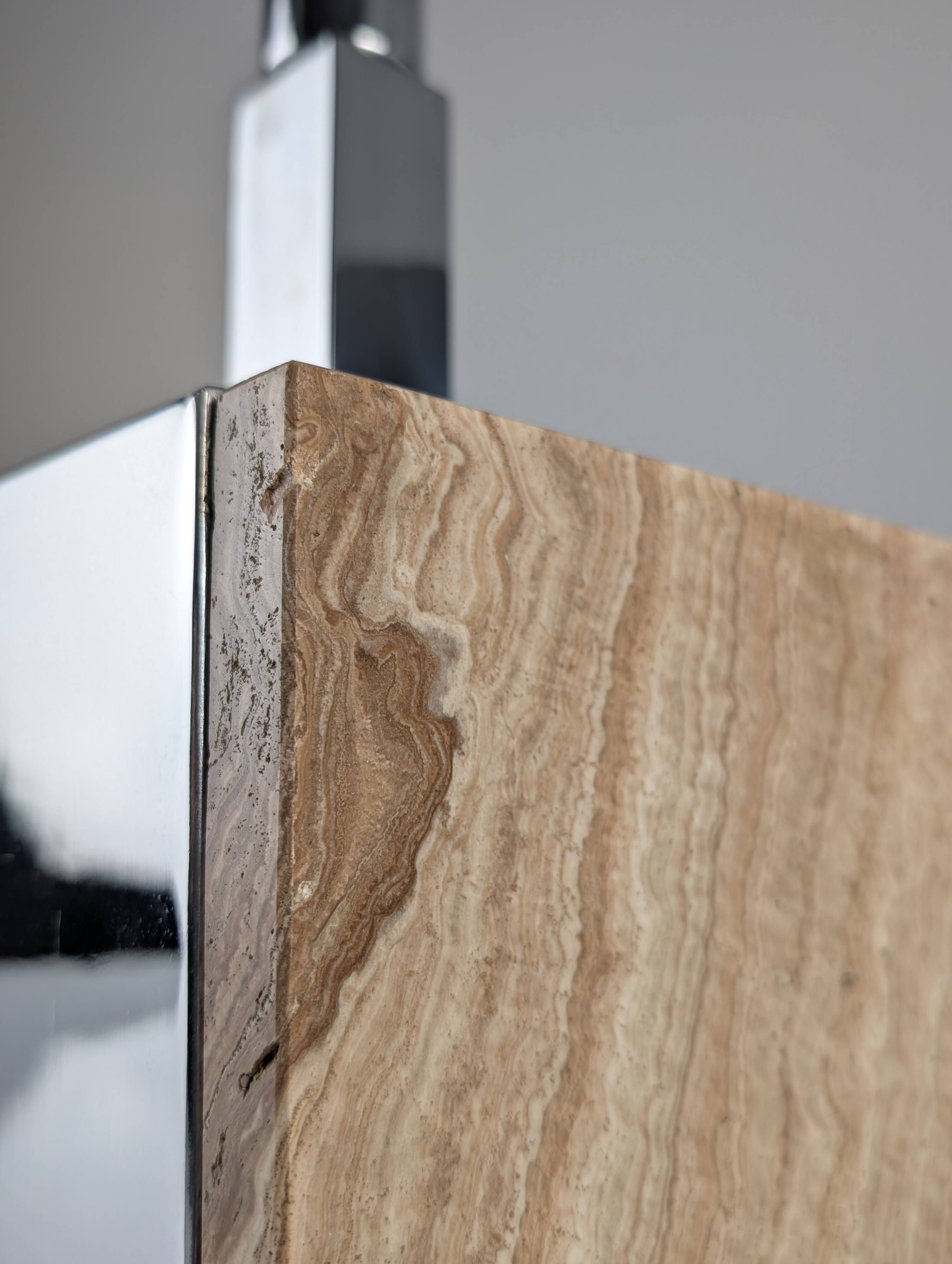 Travertine Marble and Chrome Table Lamp, 1960s