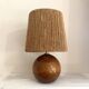 Wooden lamp, new braided fabric cable, cord lampshade, 1960s.