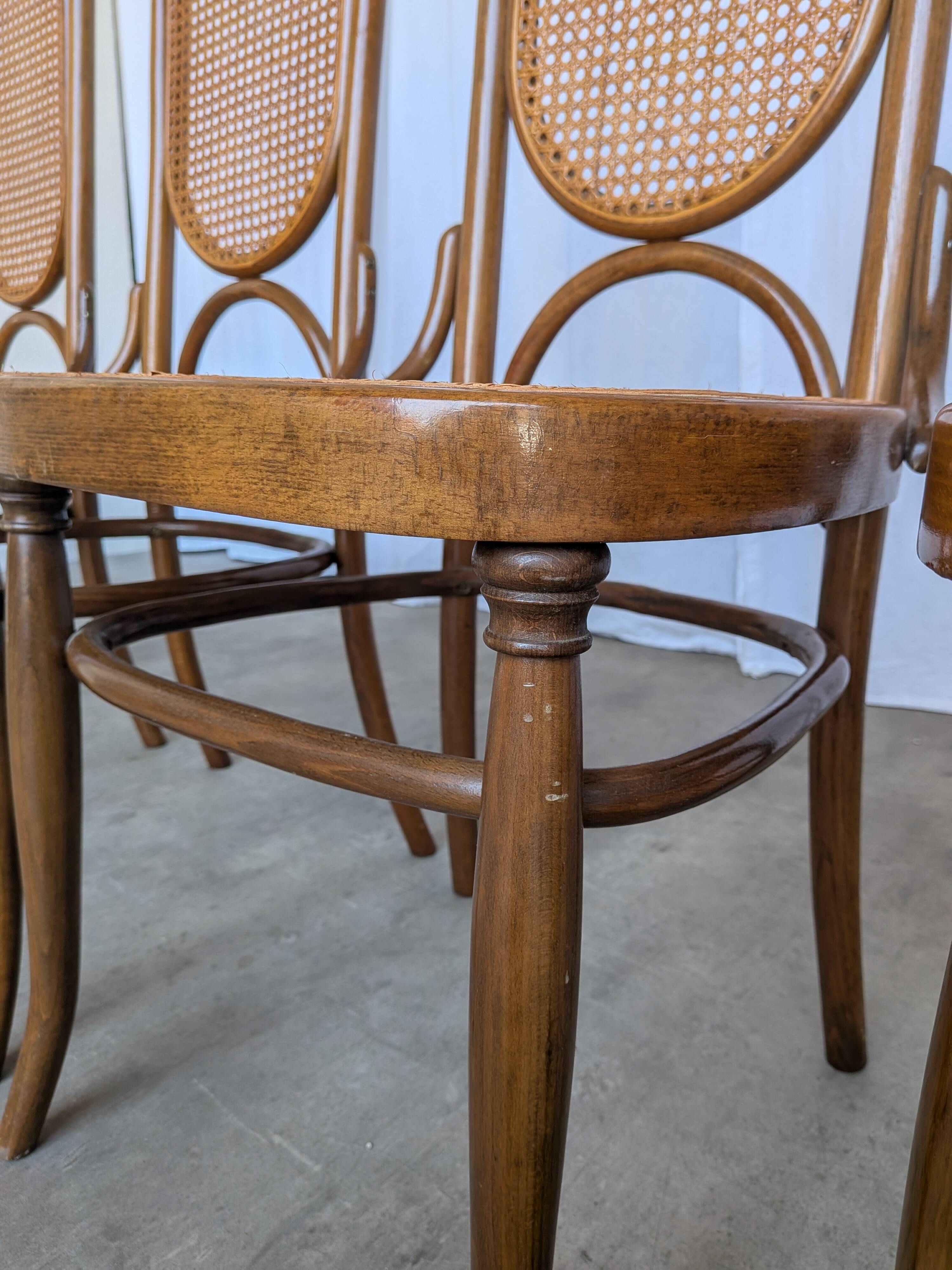 Set of 4 Mid-century Bentwood Cane Dining Chair, Thonet Style, 1970s Yugosl