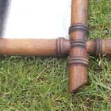 Old turned wood mirror, bamboo imitation.