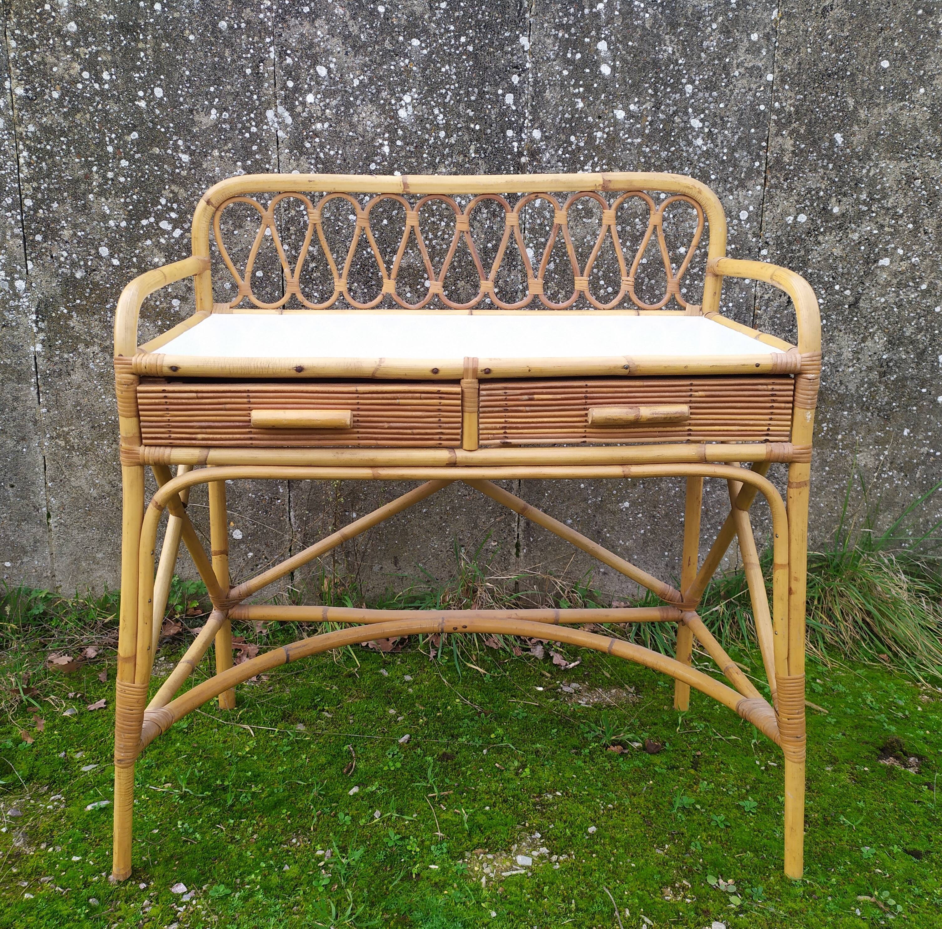 Vintage bamboo and rattan desk