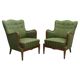Modern Danish armchairs by Alfred Christensen. Beautiful shape, brass legs.