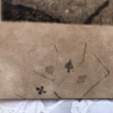 Engraving 1924 le chateau de cartes after chardin, signed berengier pencil, litho etching burin