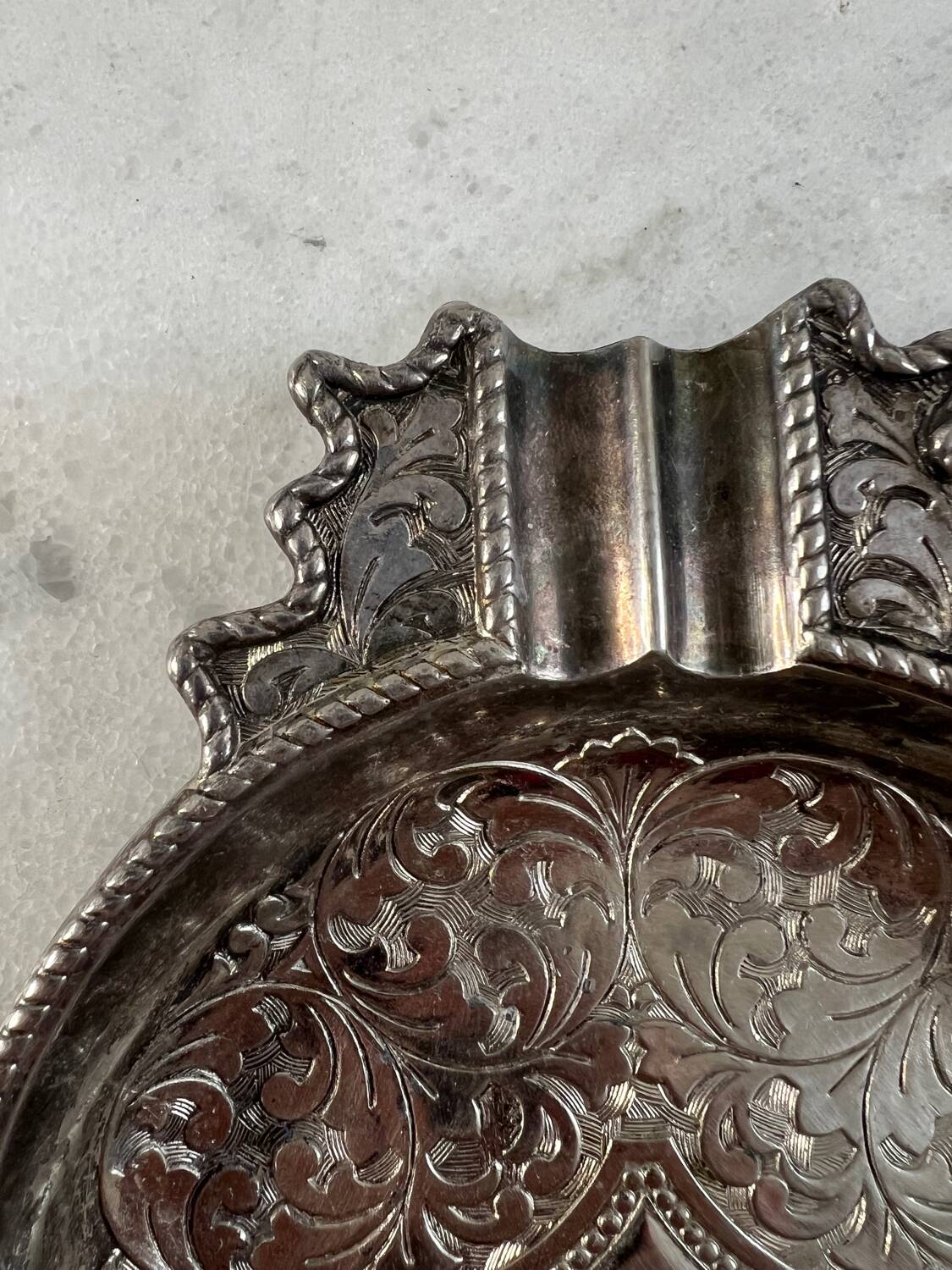 Antique silver-plated metal trinket tray