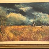 Countryside Landscape Church and Wheat Fields - Work Signed Livio (1955)