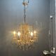 Chandelier en verre de Murano perlé doré en tole florentine italienne des années 1950 à 6 lumières