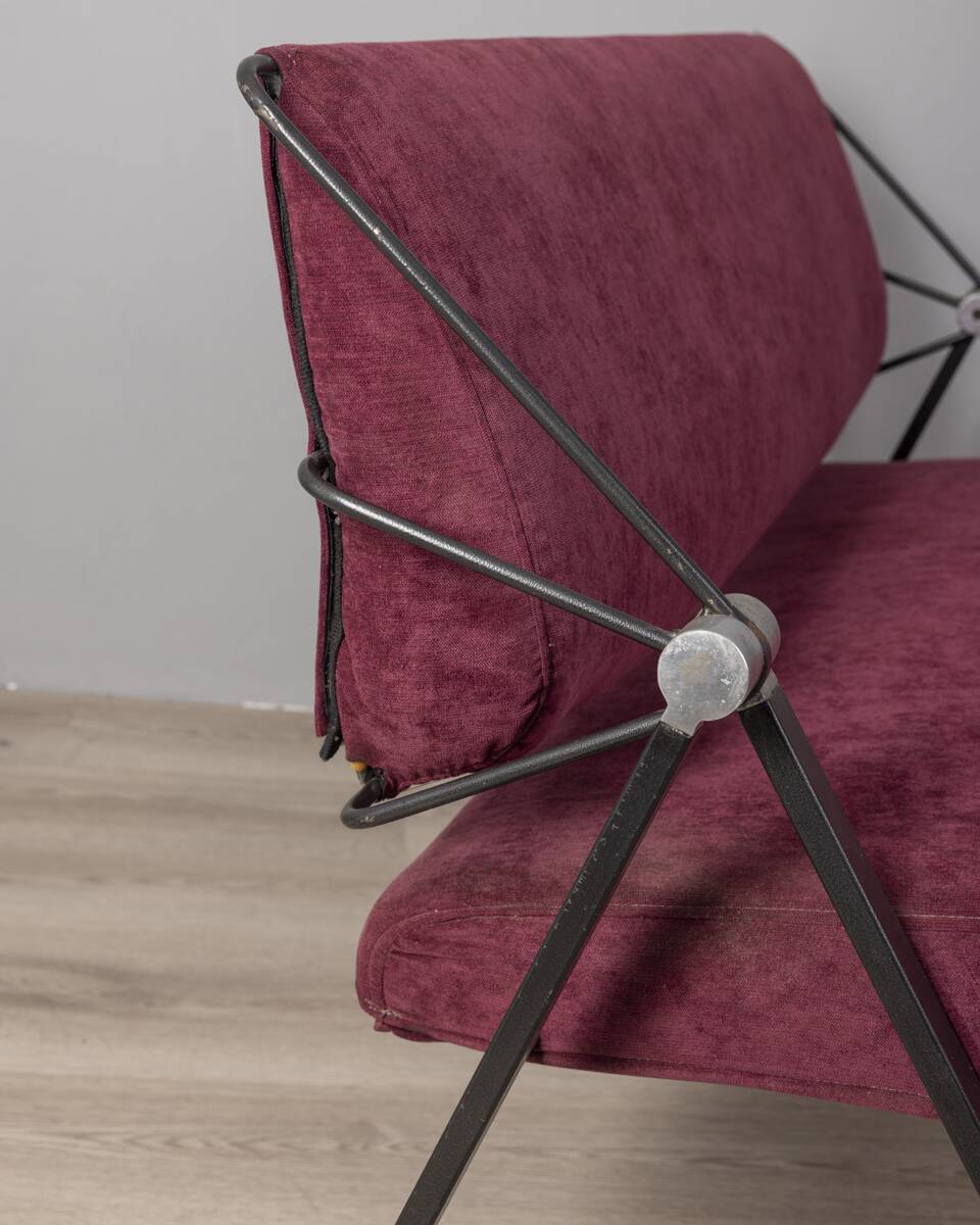 Vintage 70s burgundy fabric sofa Formanova design