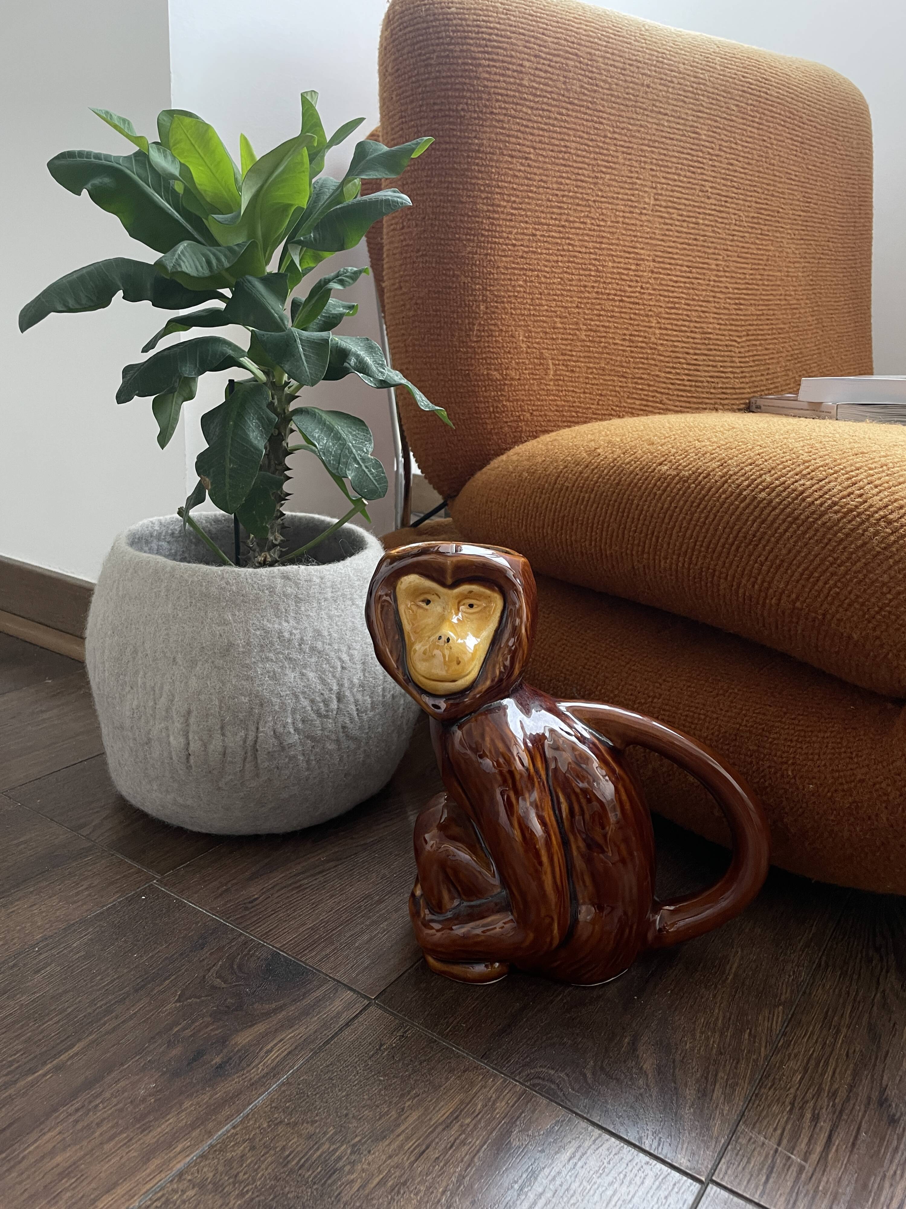 Ceramic pitcher monkey enamelled Poet-Laval